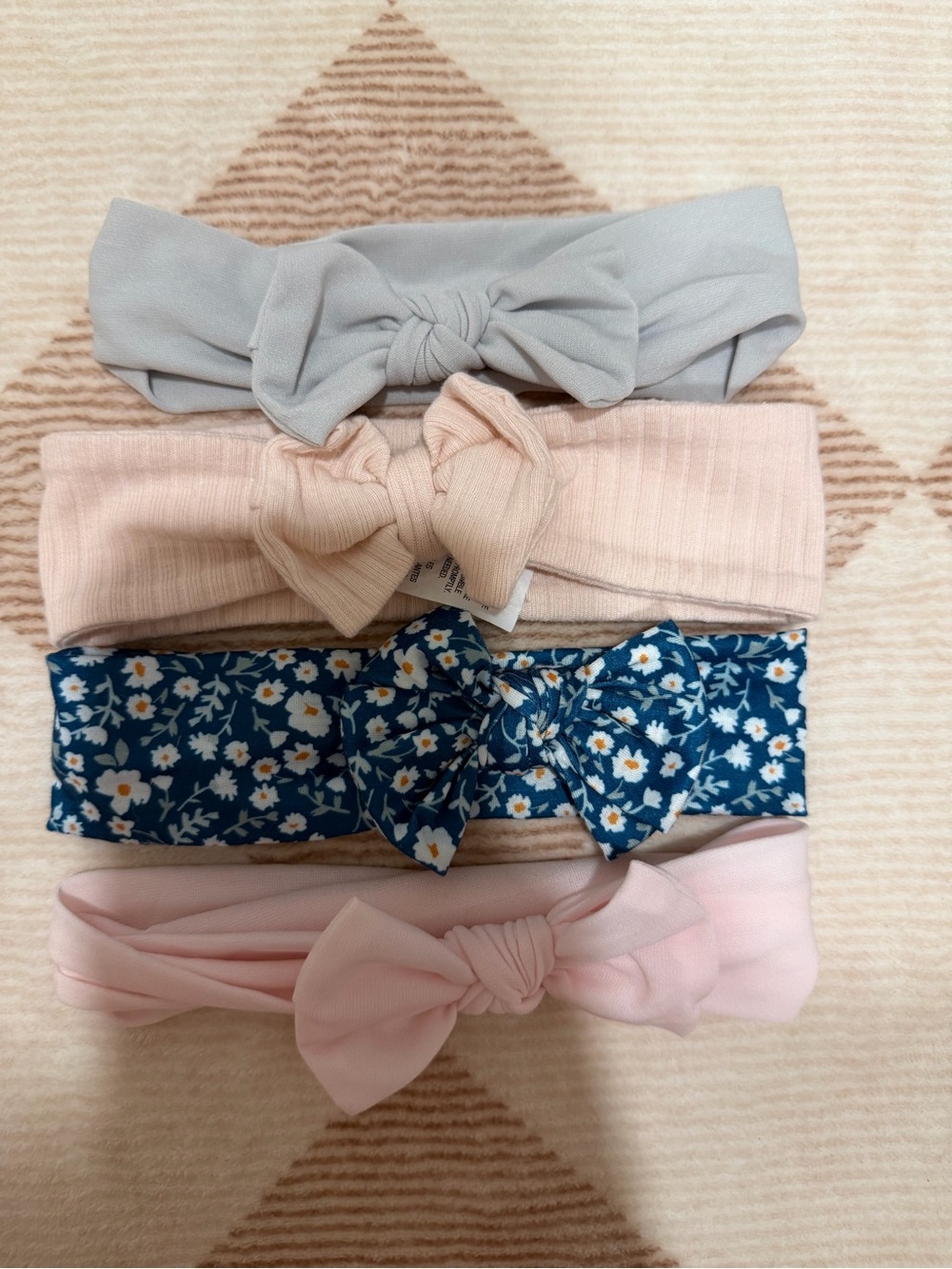 Girls 4-Pack Bow Headbands - Blue Floral, Light Pink, Blush, Gray